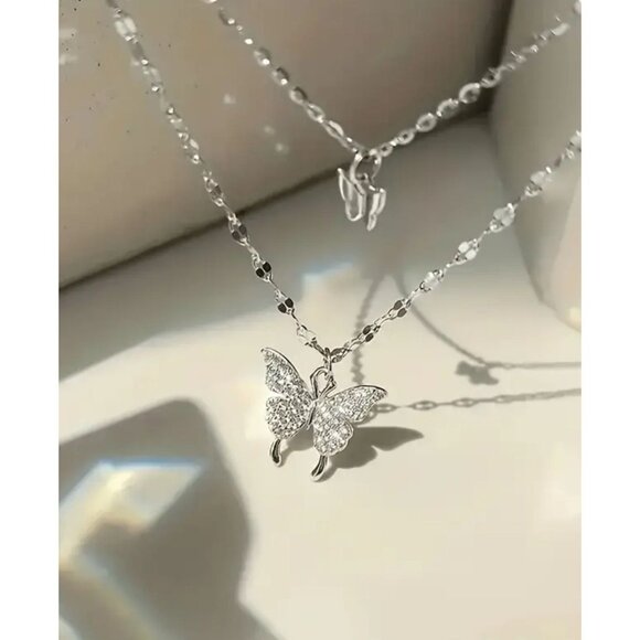 Double-Layer Butterfly Necklace Charm in Silvery/Golden - Picture 3 of 4